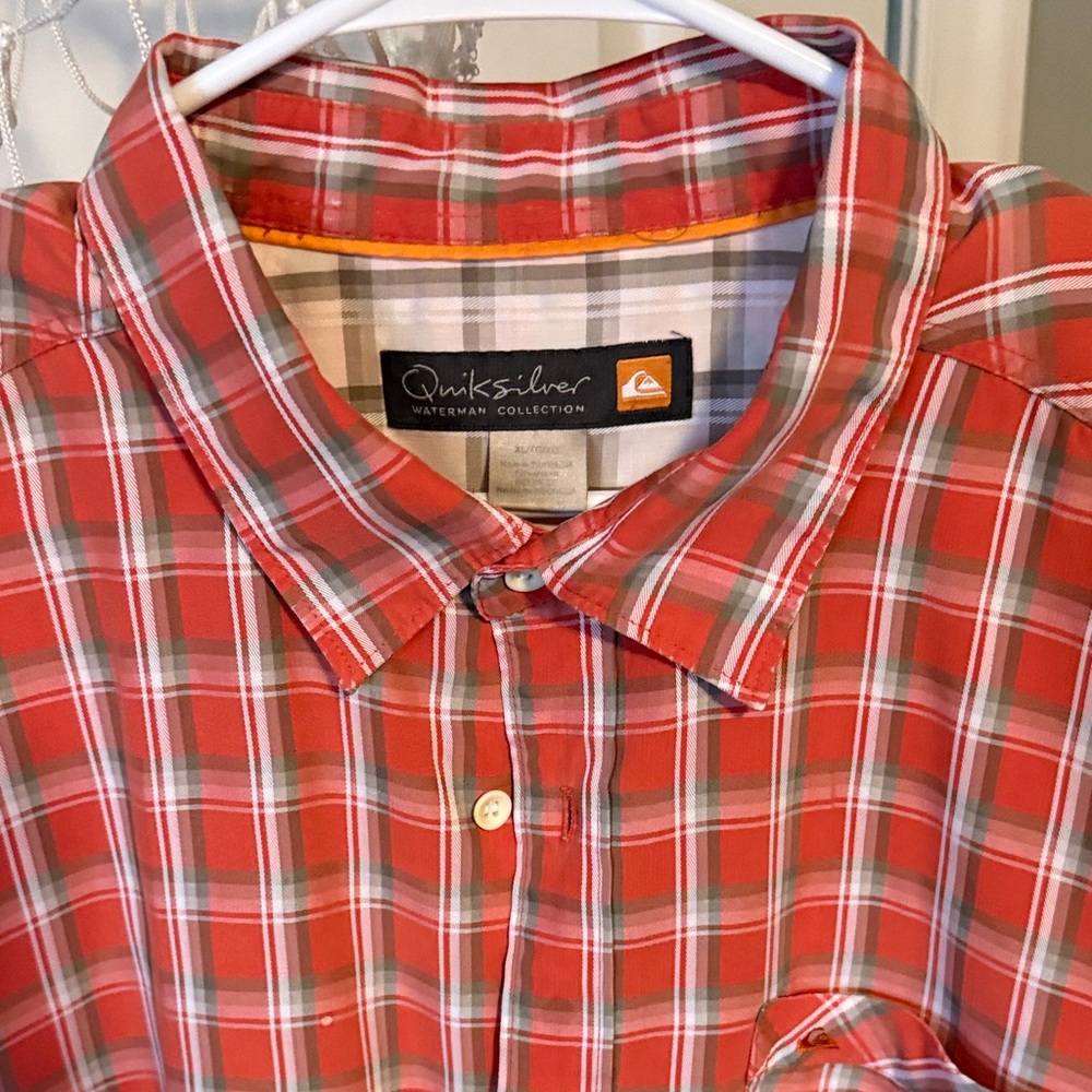Quiksilver Waterman Collection Red and Gray Plaid Casual Shirt